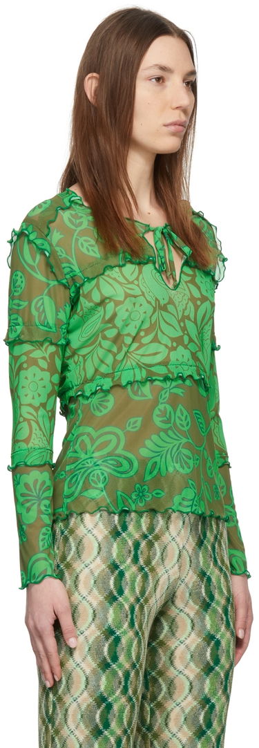 T-shirt Anna Sui Anna Sui Paradisiac Combo Mesh Top Grøn | 222D21, 1