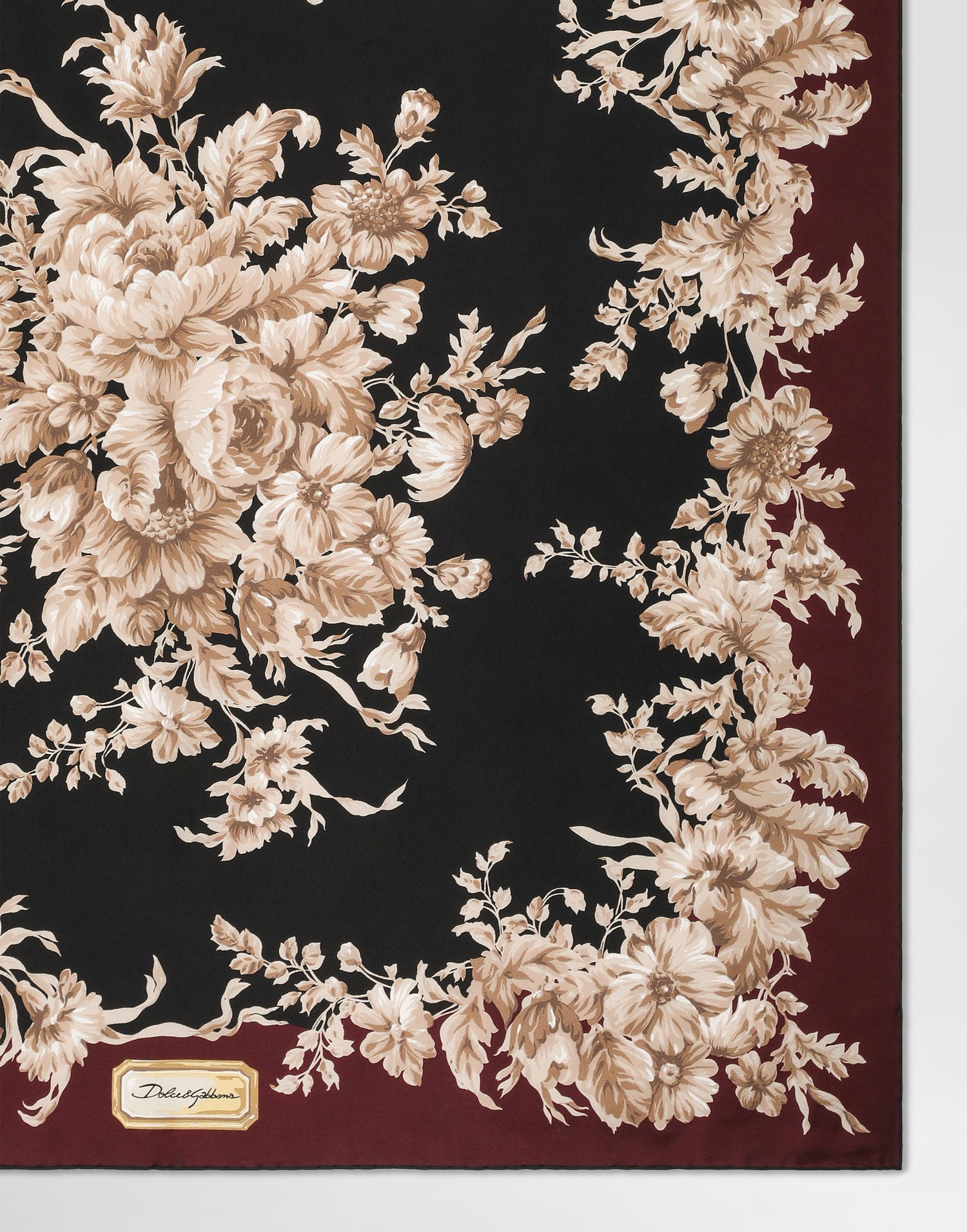 Tørklæde Dolce & Gabbana Dolce & Gabbana 90x90 Floral Print Silk Twill Scarf Bourgogne | FN090RGDC9DHH4OX, 1