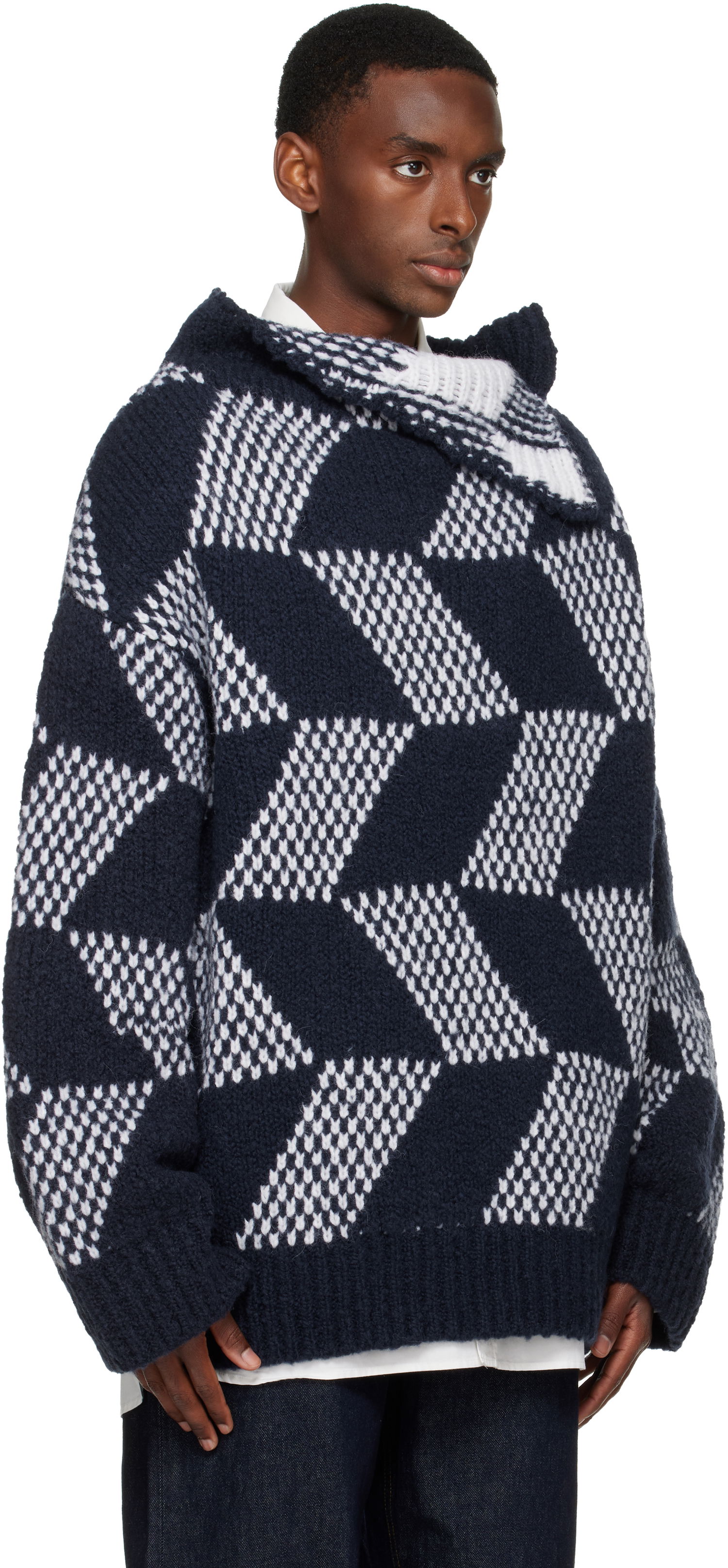 Sweater Dries Van Noten Dries Van Noten Oversized Geometric Knit Turtleneck Flerfarvet | 252-021240-2726, 1