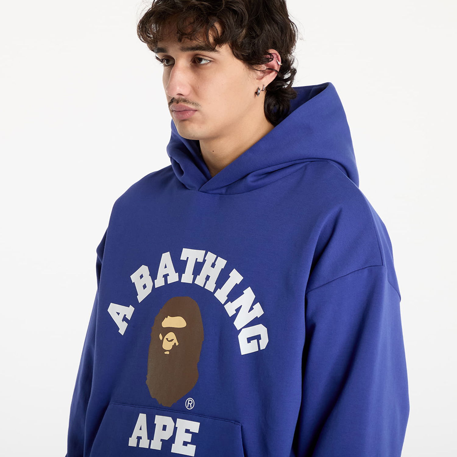 Sweatshirt BAPE College Puffy Relaxed Fit Pullover Hoodie Blå | 001PPK801012M BLU, 1