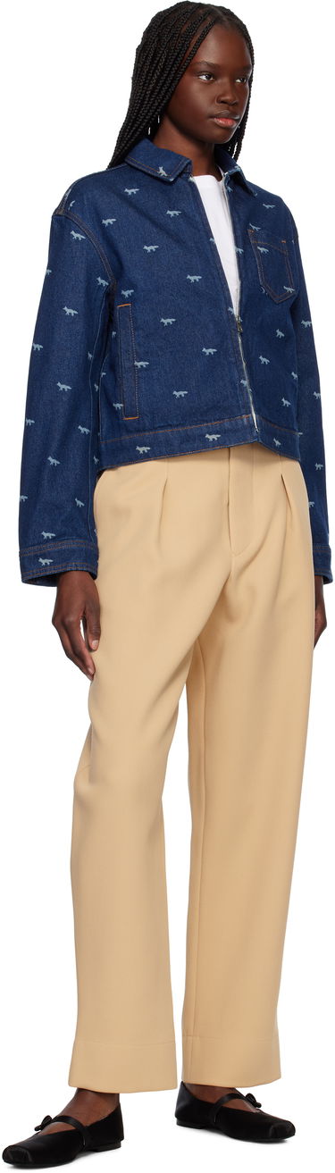 Bomberjakke MAISON KITSUNÉ Maison Kitsuné Zipped Cropped Denim Jacket Blå | OW02104WD4014, 3