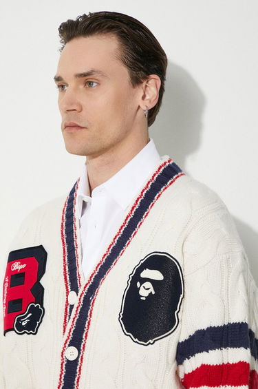 Sweater BAPE A Bathing Ape College Badges Knit Cardigan Hvid | 1J80120051, 4