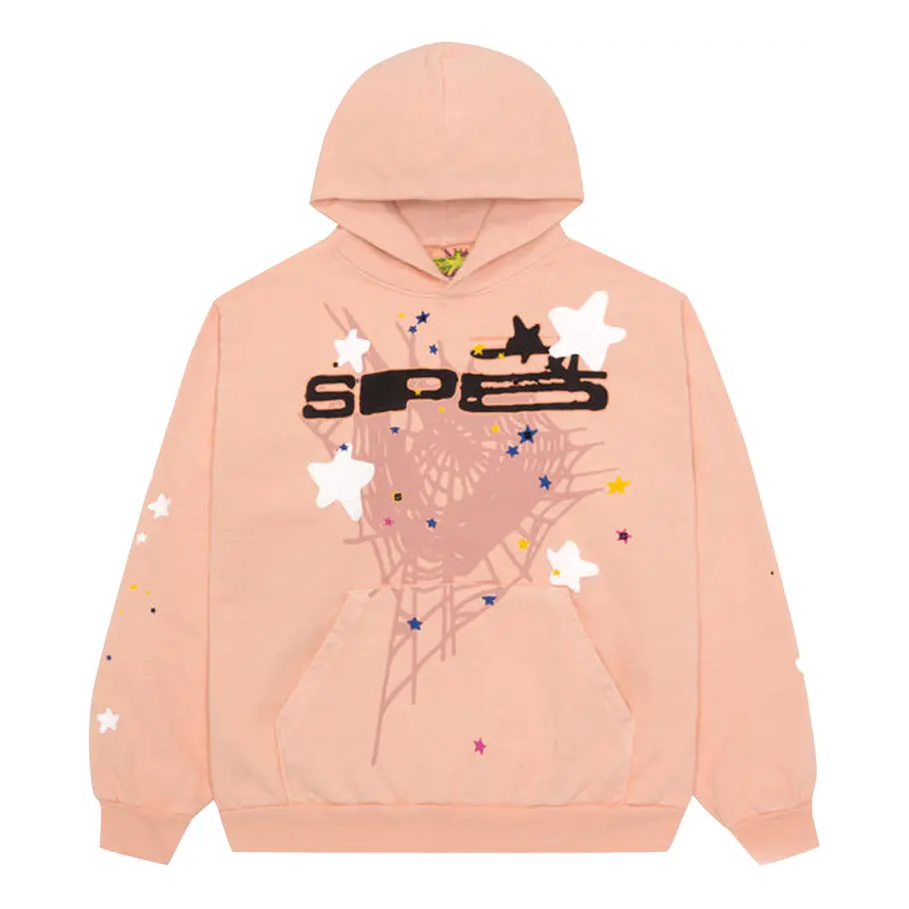 Sweatshirt Sp5der Sp5der Web and Stars Hoodie Lyserød | SP5-PEACH-HD, 0