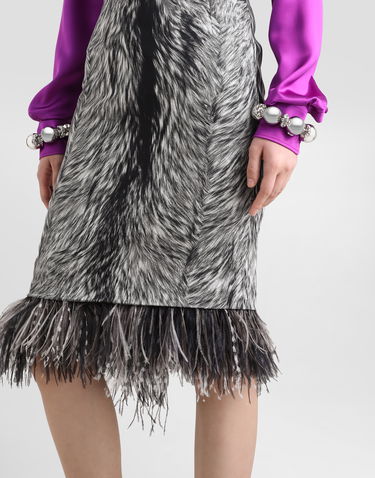 Nederdel Dolce & Gabbana Calf-length Pencil Skirt With Fur Print And Feathered Detailing Grey Grå | F4C1ITFSA71HI3VQ, 3