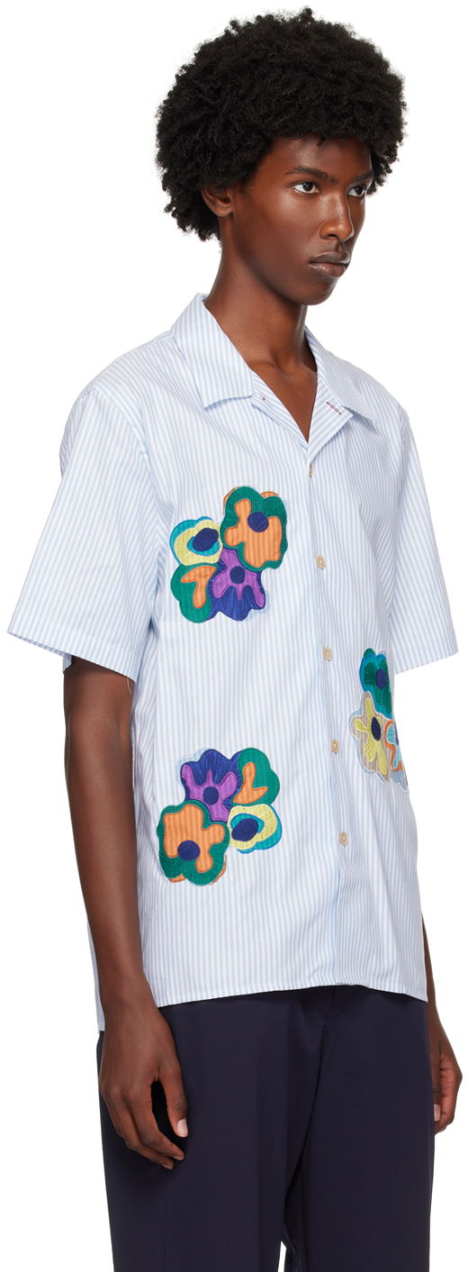 Skjorte Paul Smith PS Paul Smith Striped Flowers Appliquéd Shirt Blå | M2R-695UP-N22097-41, 1