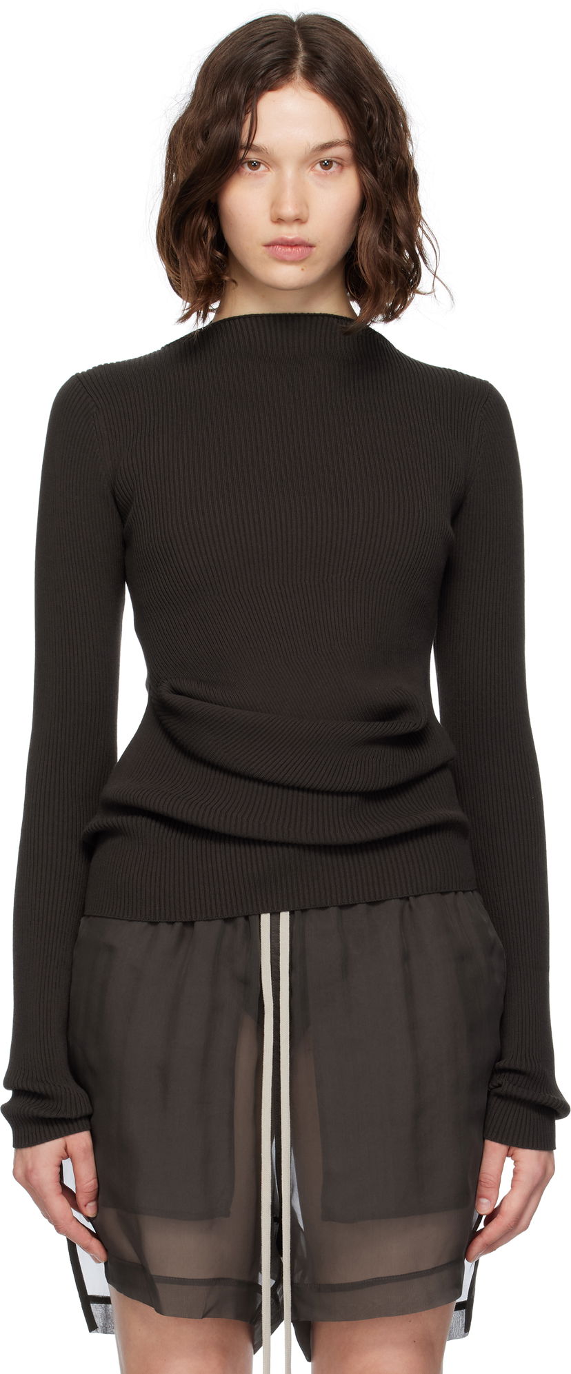 Sweater Rick Owens Rick Owens Ribbed Knit Babel Sweater Brun | RP02E4639 RIBVI