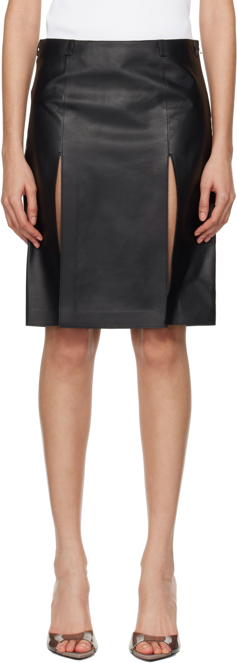 Nederdel The Attico Attico Tailored Leather Skirt with Slits Sort | 250WCS00261 LBT128AA