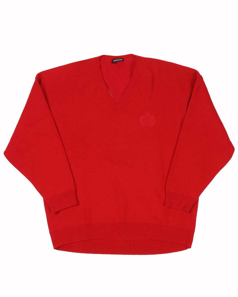 Sweater Balenciaga V Neck Logo Knitwear Rød | 594732-T4097-6400.