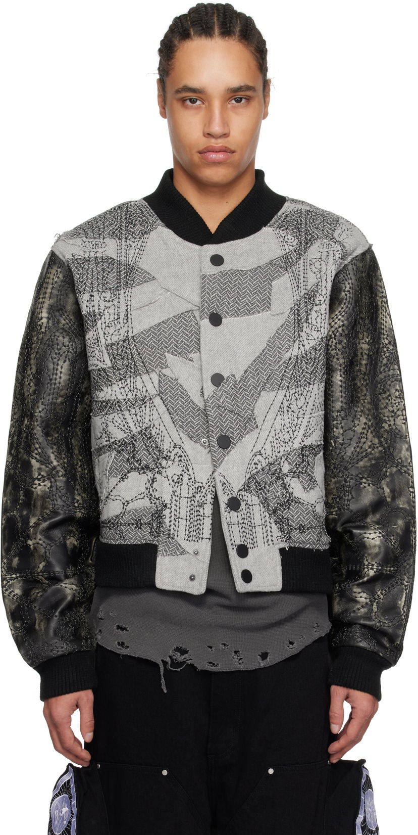 Bomberjakke Who Decides War Who Decides War Notre Dame Embroidered Varsity Jacket Grå | 1131340021SS25