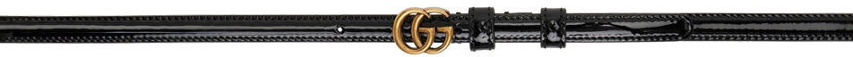 Bælter Gucci Thin Patent Double G Sort | 707327 1J70C, 0