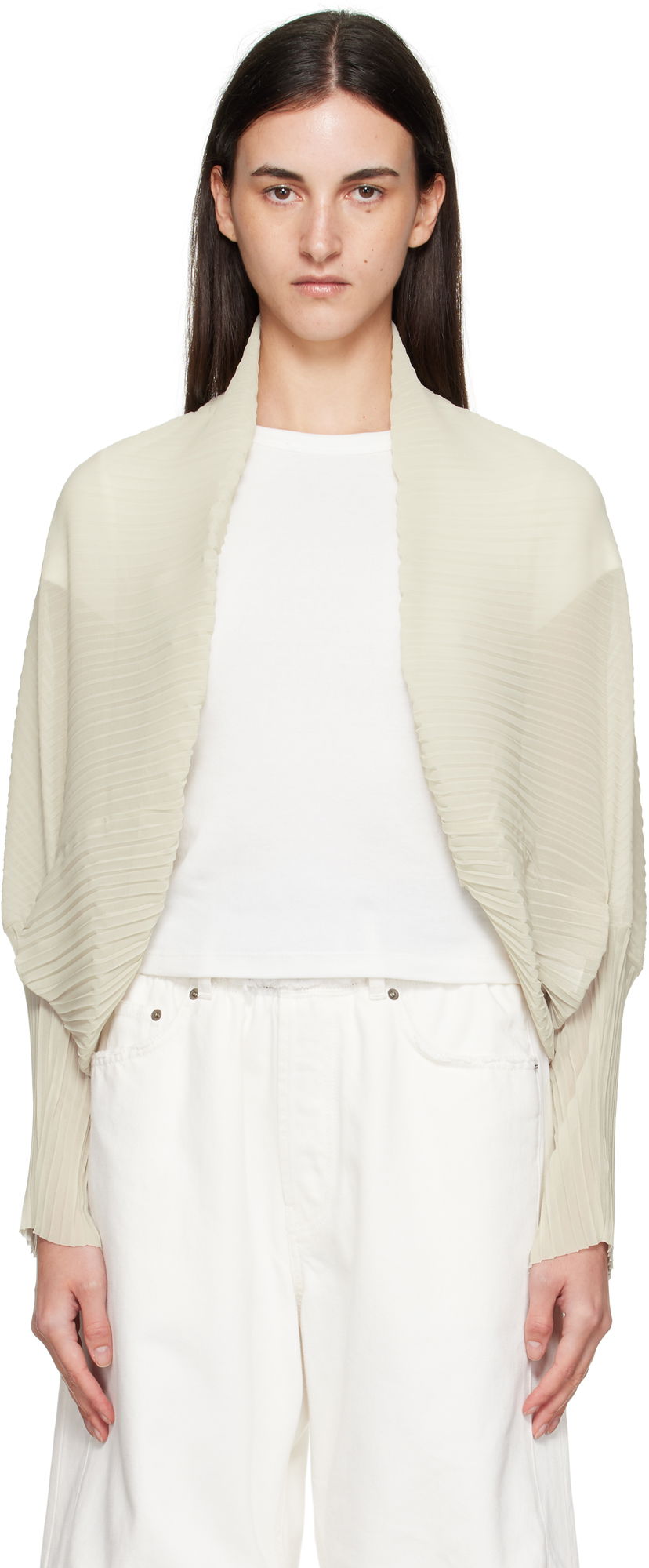 Sweater Max Mara Max Mara Vesuvio Pleated Cardigan Beige | 2514731012600