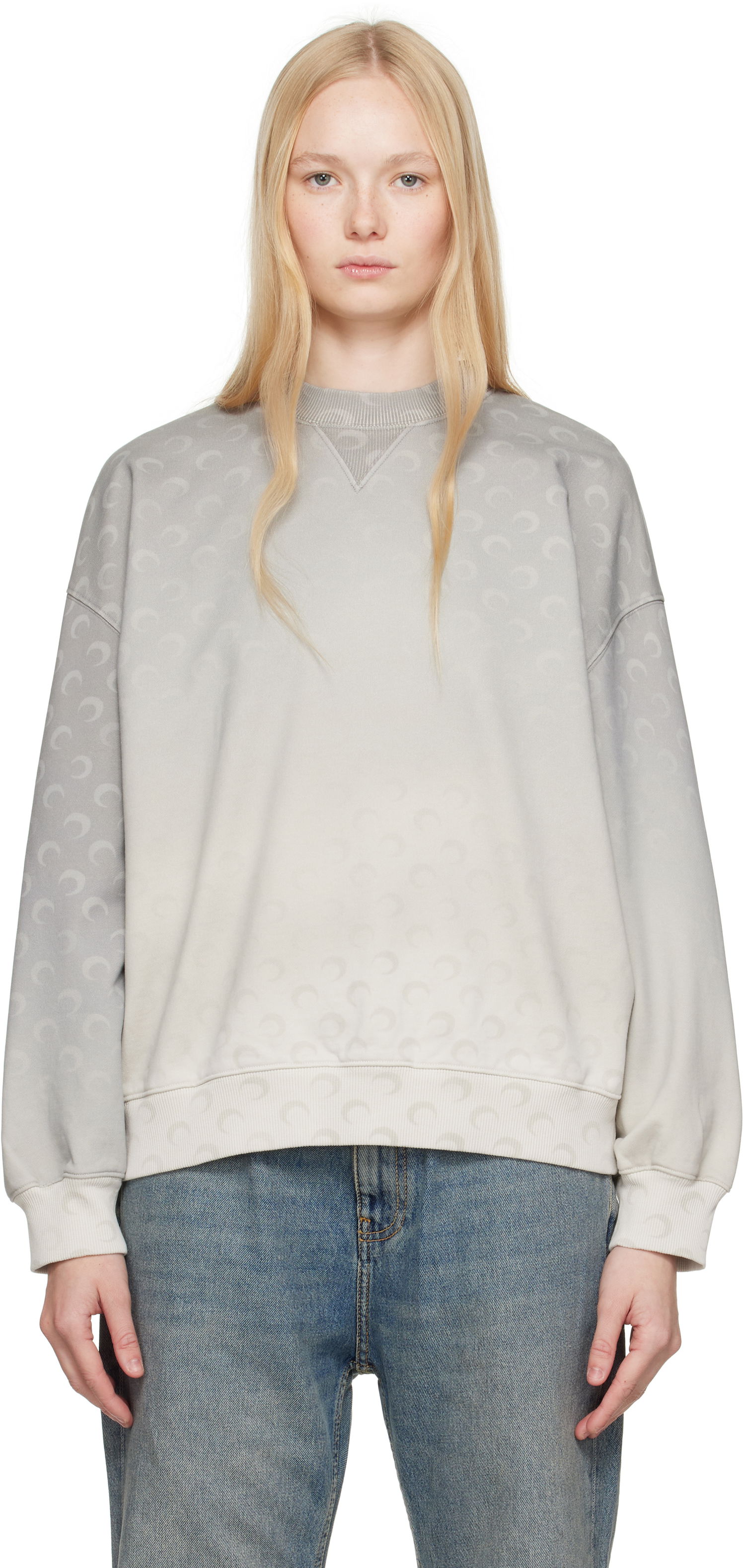 Sweater Marine Serre Marine Serre Moon Faded Fleece Oversized Sweatshirt Grå | UST022A CJER0073, 0