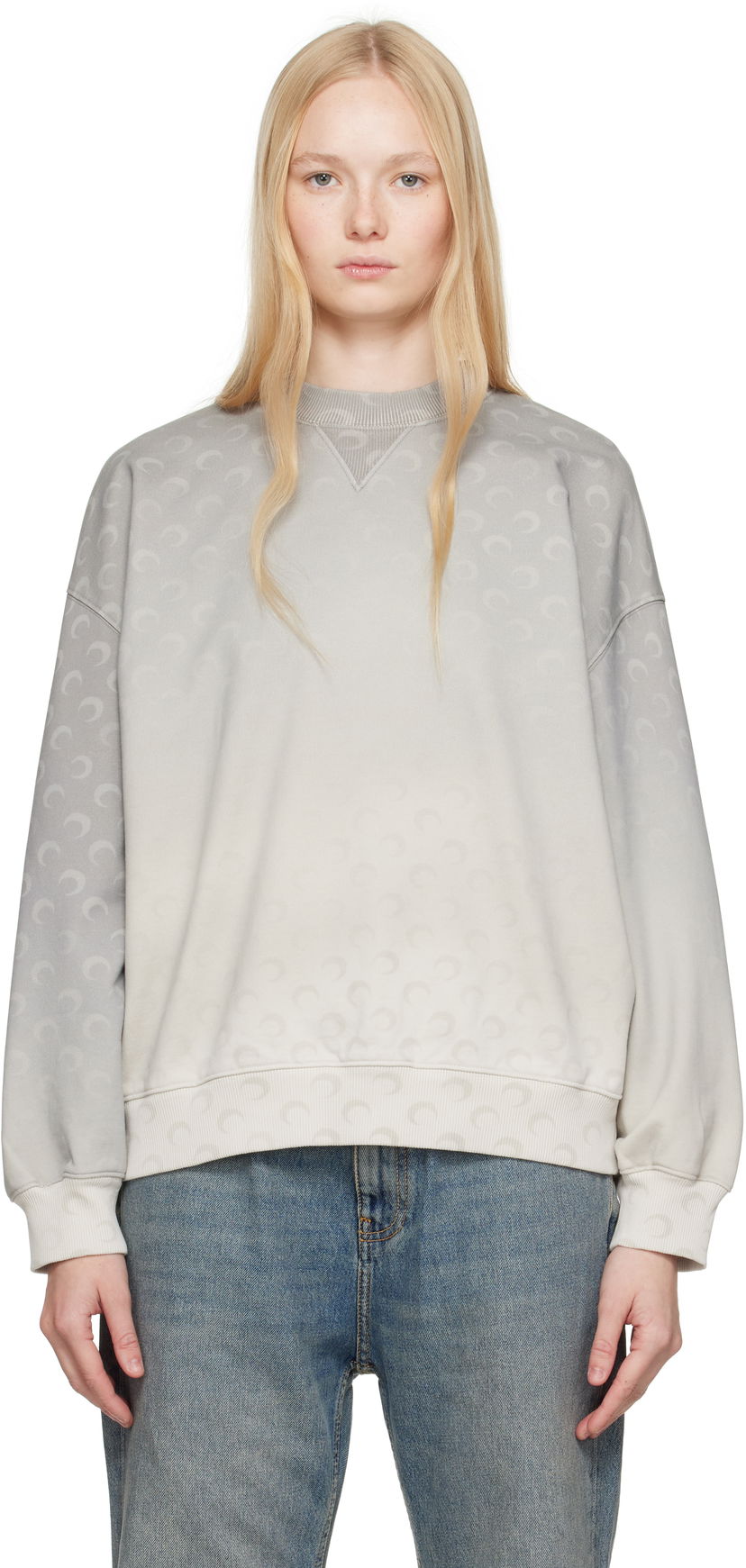 Sweater Marine Serre Marine Serre Moon Faded Fleece Oversized Sweatshirt Grå | UST022A CJER0073