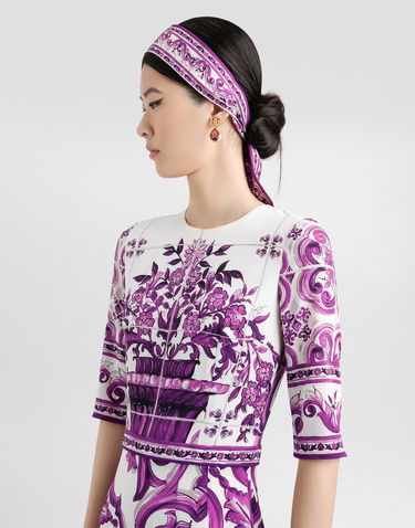Kjole Dolce & Gabbana Dolce & Gabbana Majolica Print Charmeuse Midi Dress Lilla | F6EAJTHPAELIP3TN, 3