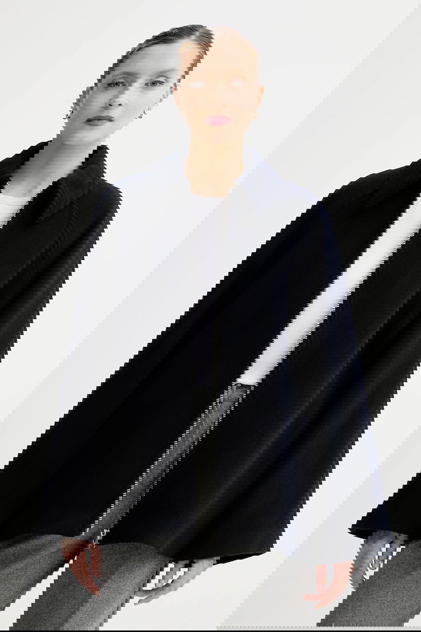 Jakke Samsoe Samsoe ALMA Wool Cape Jacket Mørkeblå | F23300184, 0