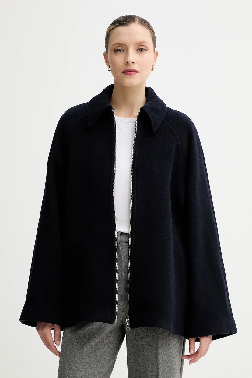 Jakke Samsoe Samsoe ALMA Wool Cape Jacket Mørkeblå | F23300184