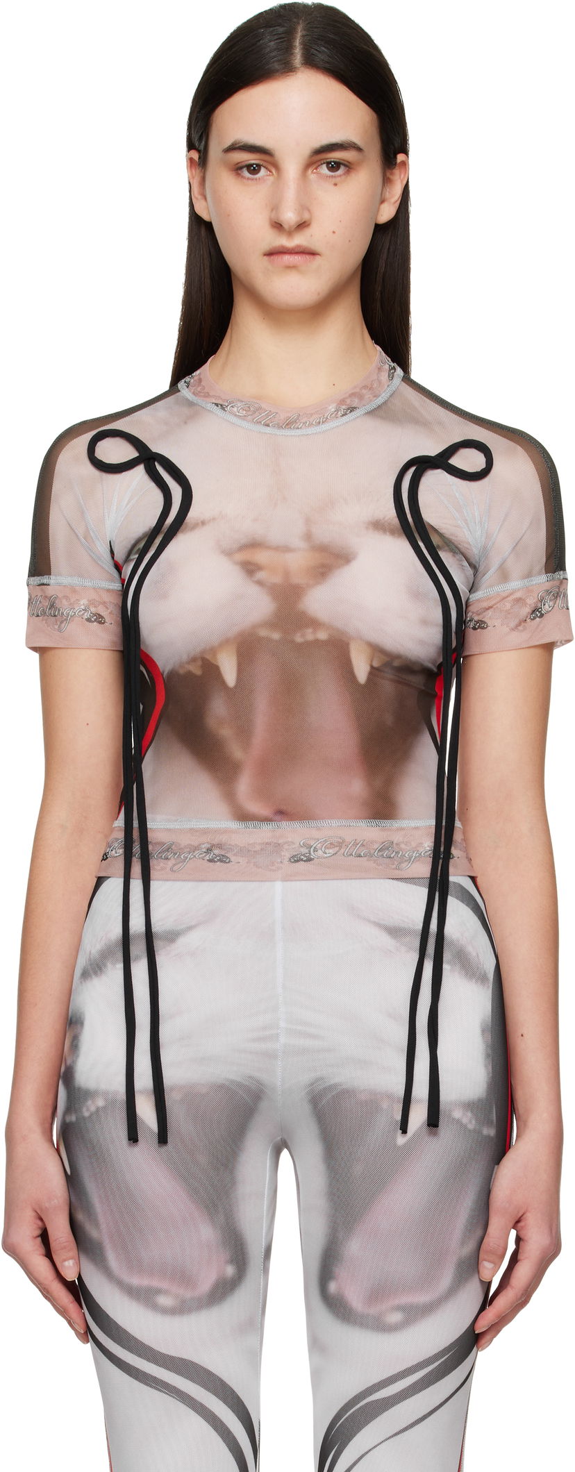 T-shirt Ottolinger Ottolinger Mesh Cat Graphic T-Shirt Beige | 10110040102