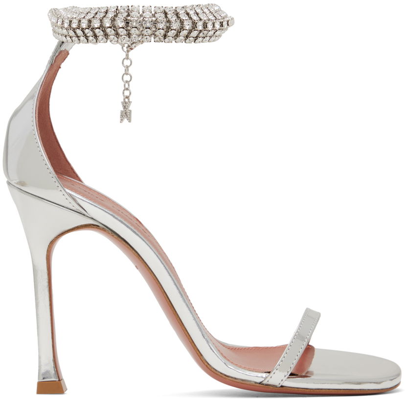 Skopleje Amina Muaddi Amina Muaddi Iman Heeled Sandals with Rhinestone Anklet Metalisk | IMAN SANDAL SR MIRROR