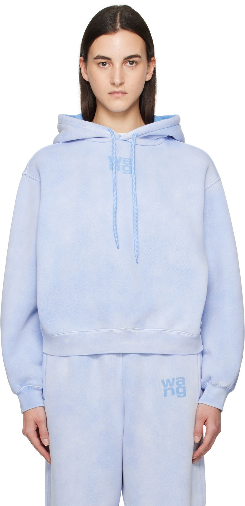 Sweatshirt Alexander Wang Alexander Wang Puff Logo Cropped Hoodie Blå | 4CC3242108