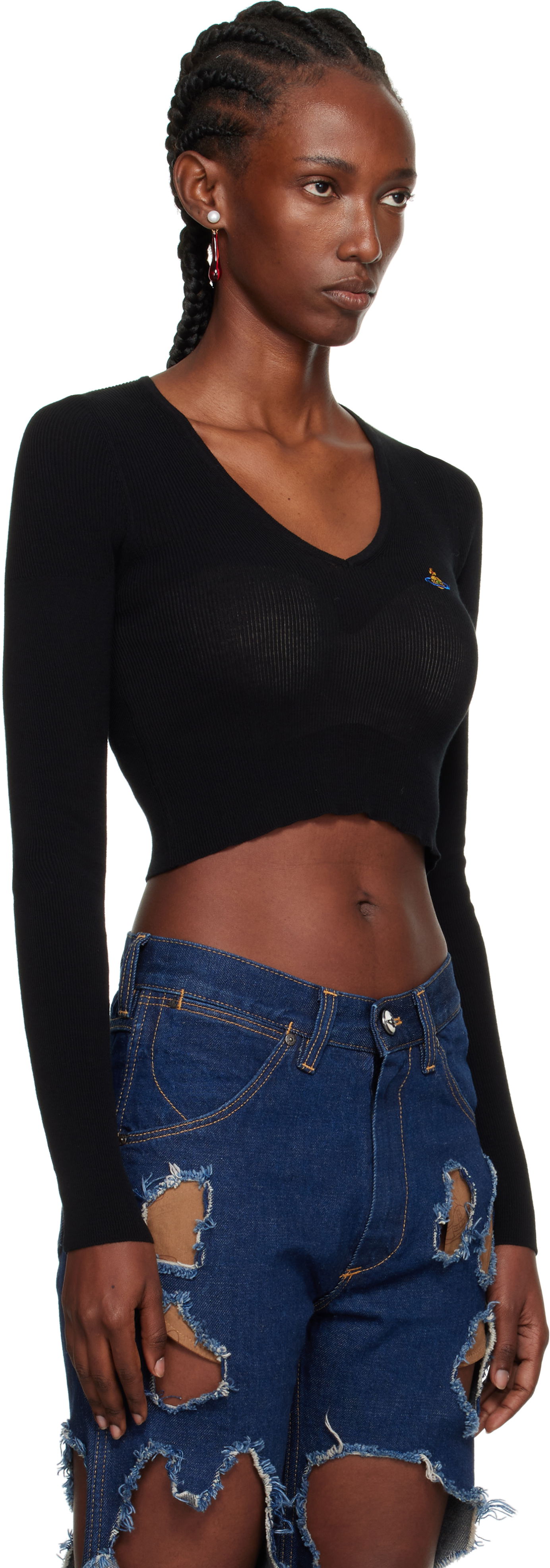 Sweater Vivienne Westwood Vivienne Westwood Bea Cropped V-Neck Sweater Sort | 1803004W-Y003F-, 1