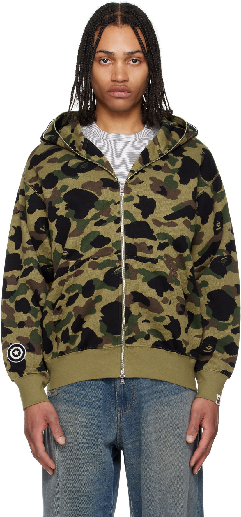 Sweatshirt BAPE A Bathing Ape 1st Camo Jacquard Shark Full Zip Hoodie Grøn | 001ZPL301304M