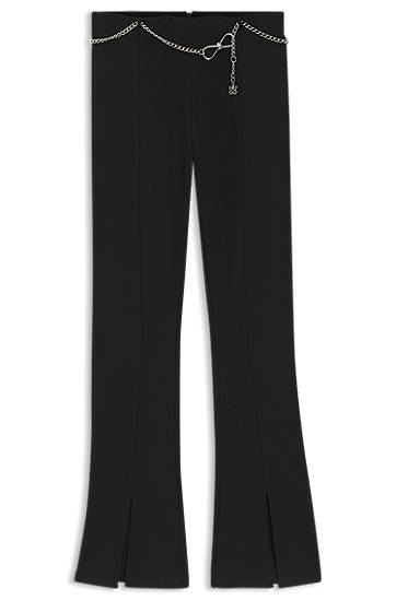 Bukser BOSS Flared trousers with front slits and chain belt Sort | 50546250, 0