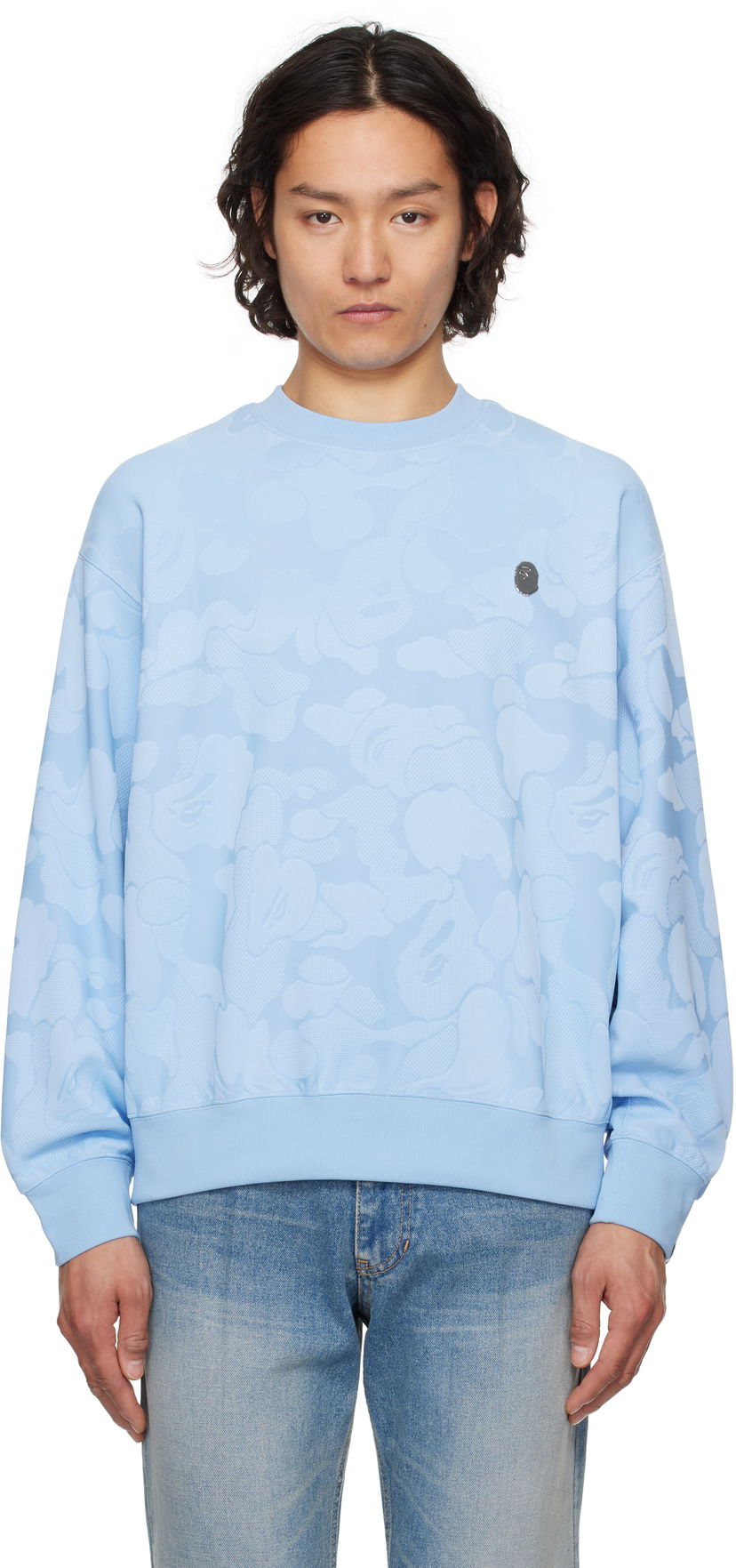 Sweatshirt BAPE A Bathing Ape Camo Jacquard Crewneck Sweatshirt Blå | 001SWL301305M