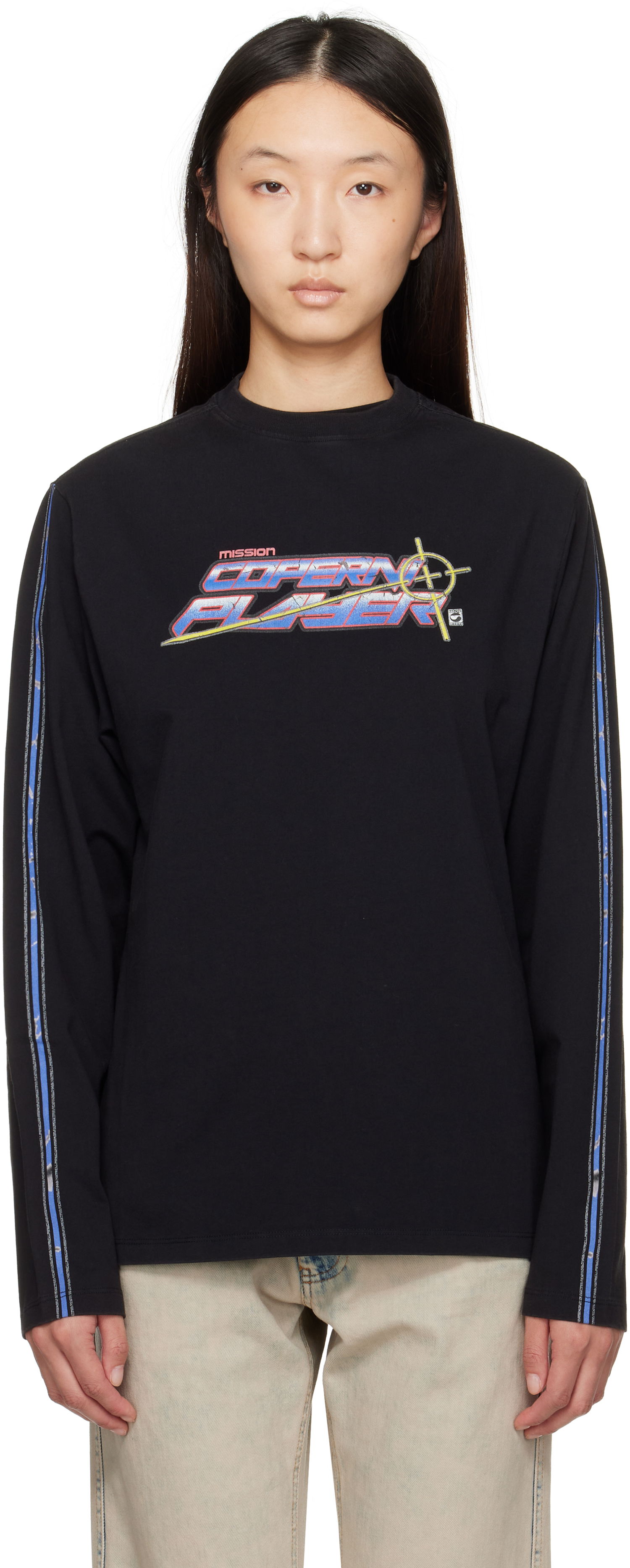 T-shirt Coperni Coperni Slogan Graphic Long Sleeve T-Shirt Sort | COPJS16PF5041, 0