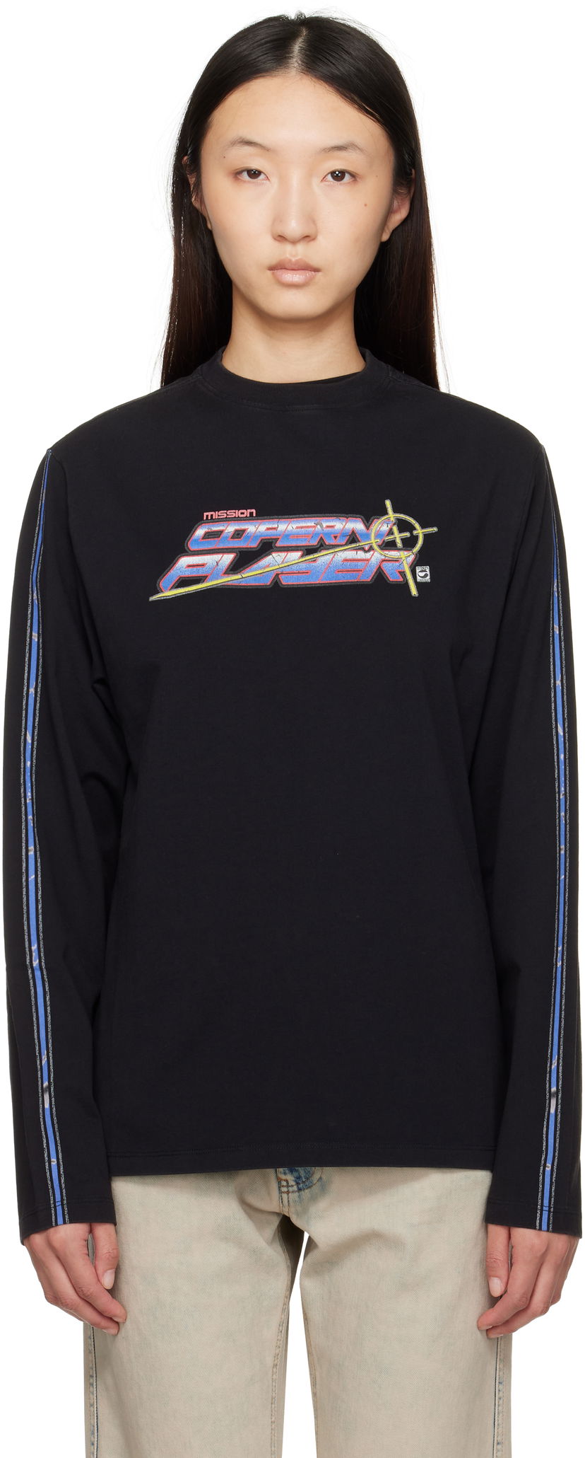 T-shirt Coperni Coperni Slogan Graphic Long Sleeve T-Shirt Sort | COPJS16PF5041