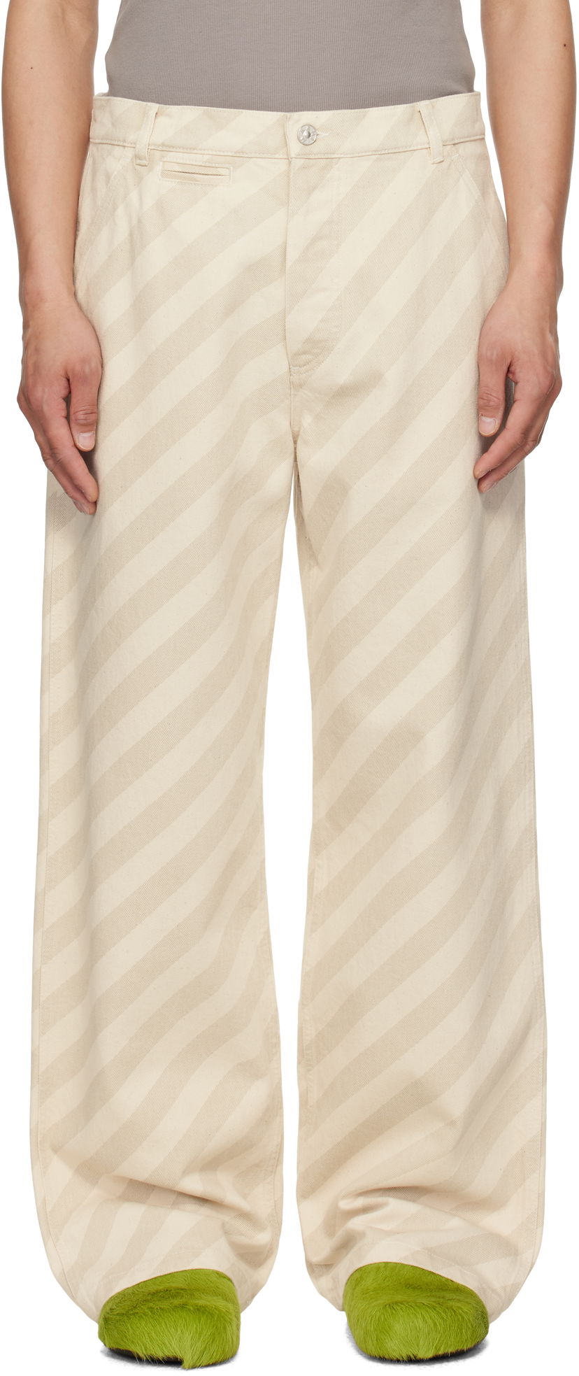 Bukser Marni Marni Striped High-Waist Jeans Beige | PUJU0101A0 USCX37