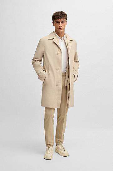 Regnfrakke BOSS Stretch-Softshell Coat with Detachable Inner Gilet Beige | 50535379, 1