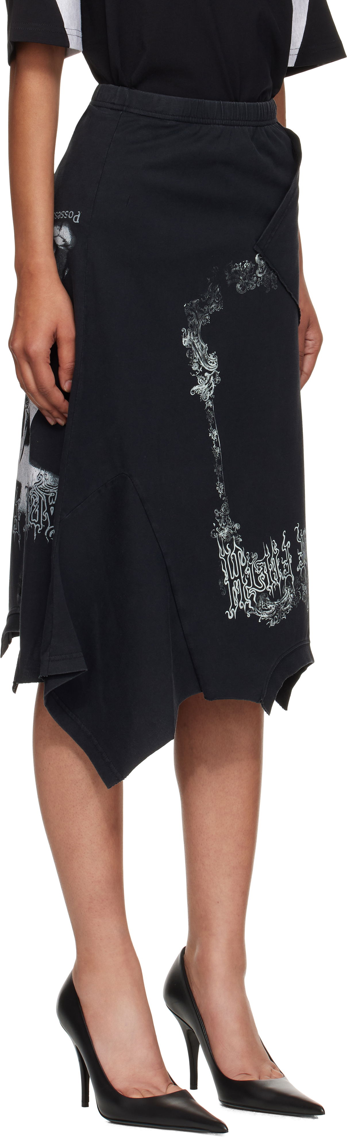 Nederdel VETEMENTS Vetements Cradle Of Filth Print Asymmetrical Midi Skirt Sort | WCF76SK690M, 1