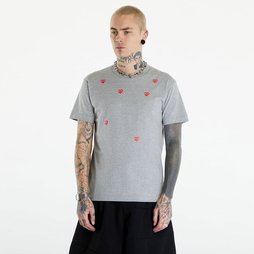 T-shirt Comme des Garçons PLAY Short Sleeve Logo Print T-Shirt UNISEX Grey Grå | AXT338 grey