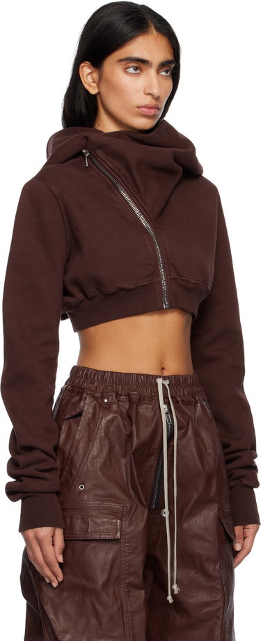 Sweatshirt Rick Owens Concordians Micro Mountain Cropped Asymmetric Zip Hoodie Brun | DS02E7237 F, 1