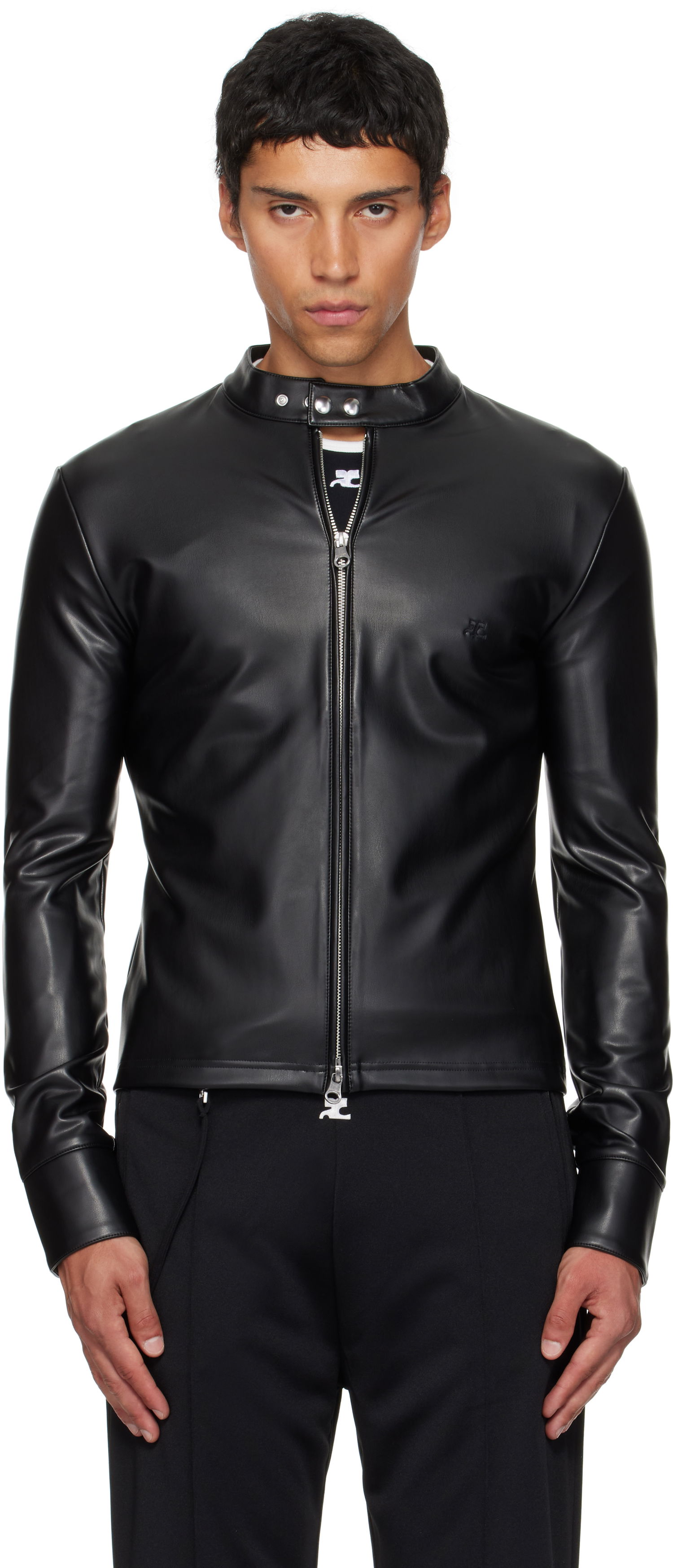 Jakke Courrèges Courrèges Faux-Leather Biker Jacket Sort | 325CTO448PU0049, 0