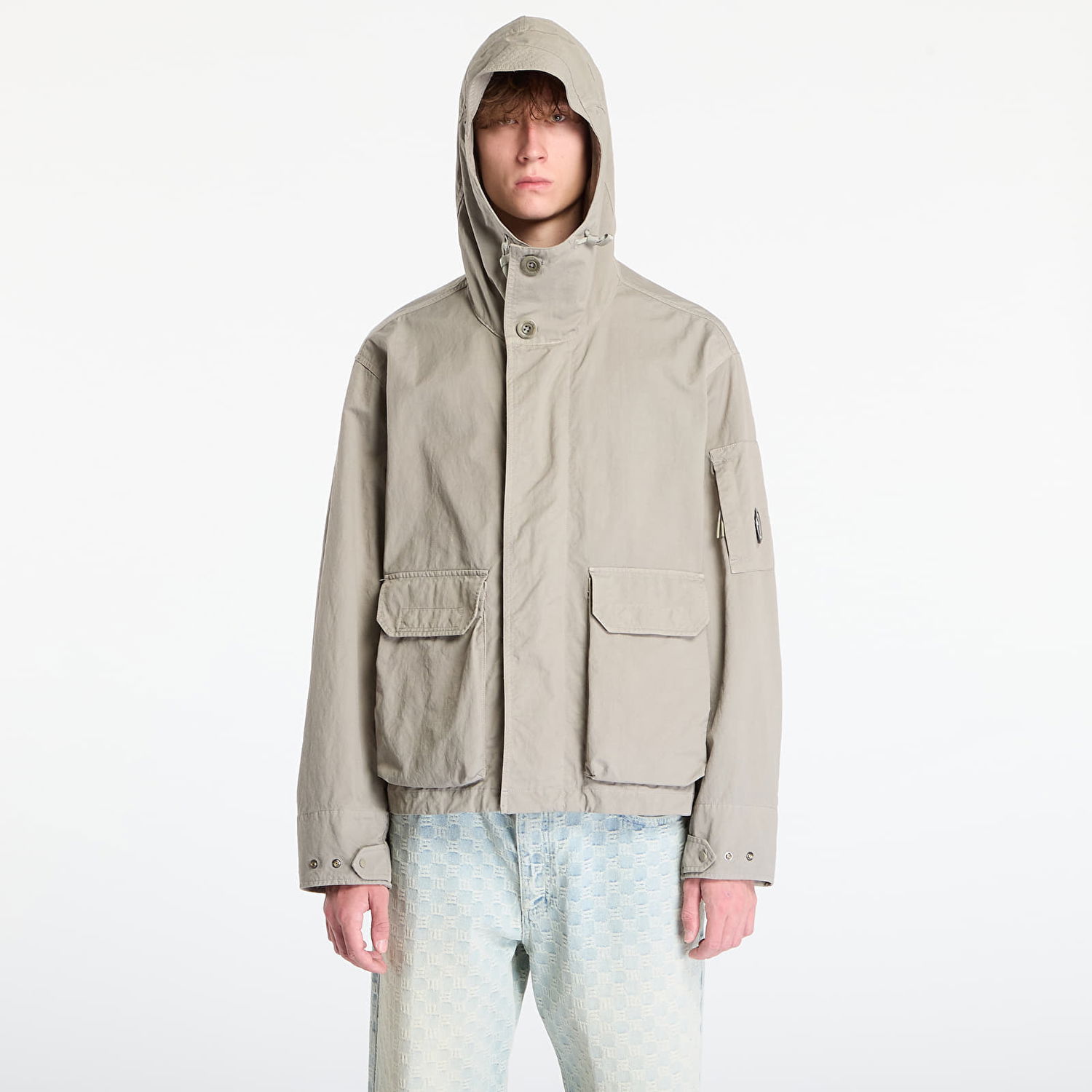Jakke C.P. Company Twill Hooded Short Jacket Fungi Grey Beige | 19CMOW069A110305G-356, 0
