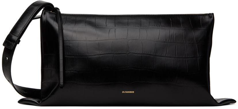 Skuldertaske Jil Sander Black Croc-Effect Leather Medium Shoulder Bag Sort | J07WD0050_P6574