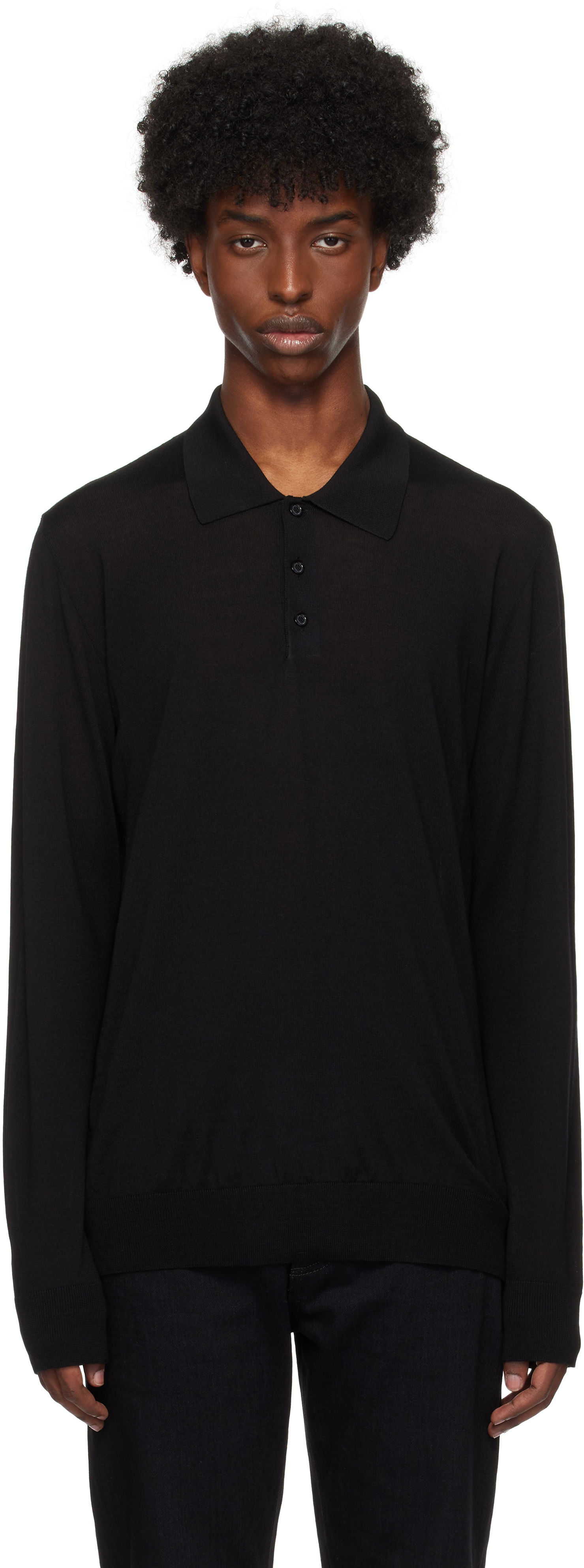 Polo skjorte Golden Goose Merino Wool Polo Sort | GMP01353.P001041.90100, 0