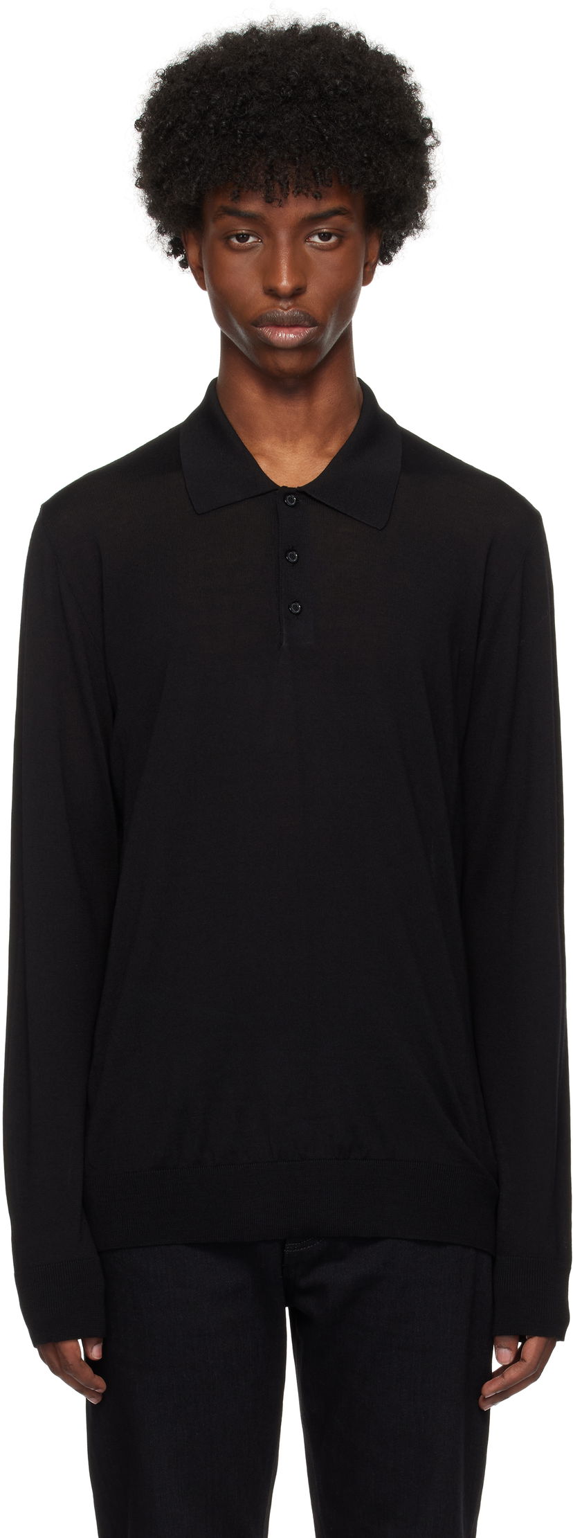 Polo skjorte Golden Goose Merino Wool Polo Sort | GMP01353.P001041.90100