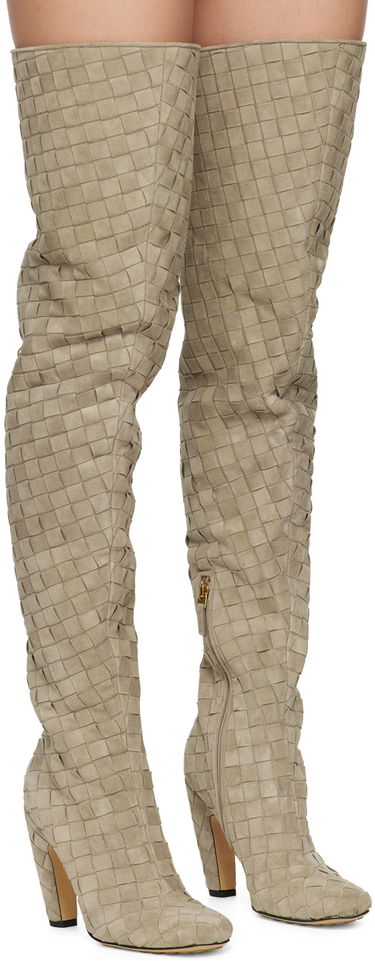 Tøj Bottega Veneta Bottega Veneta Canalazzo Suede Over-The-Knee Boots Beige | 796555 V4JC0, 3