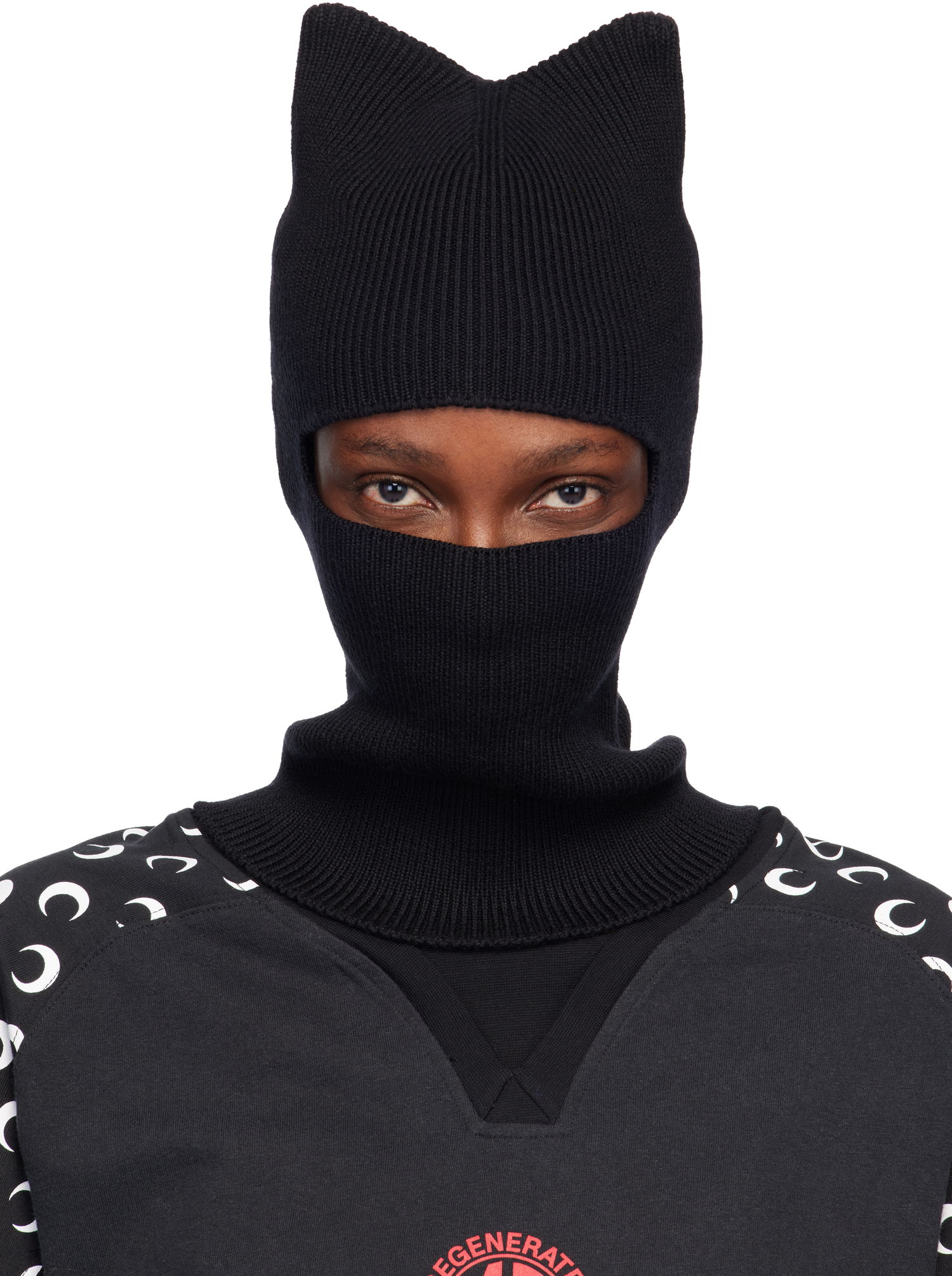 Hat Marine Serre Marine Serre Merino Wool Knit Kawaii Cat Ear Balaclava Sort | UHG073ACKNI0033, 0