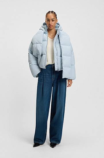 Puffer jakke BOSS Water-repellent Padded Jacket with Detachable Sleeves and Scarf Blå | 50548028, 1