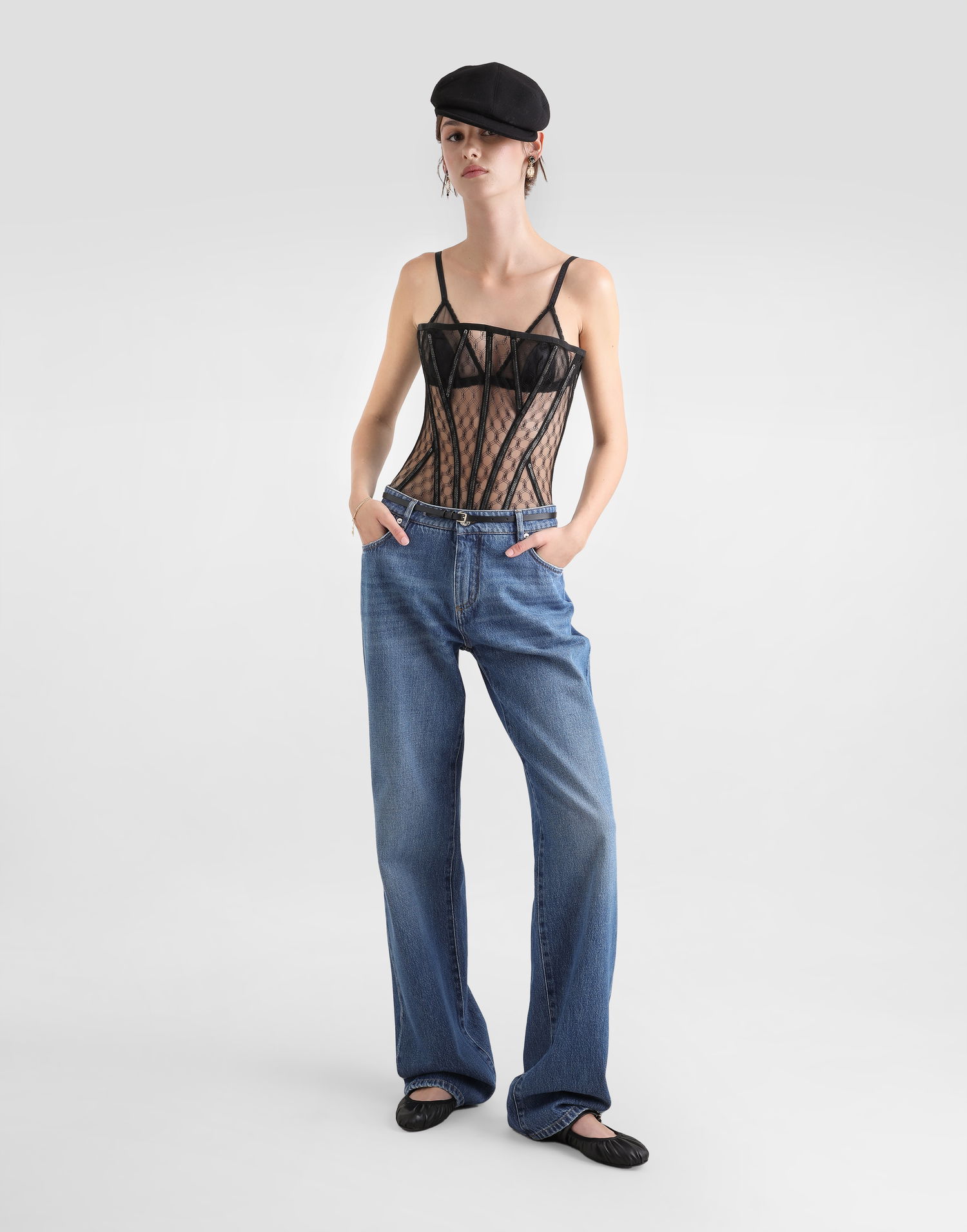 Skjorte Dolce & Gabbana Dolce & Gabbana Mesh Tulle Corset Top Sort | F7AG8TFLSK8N0000, 1