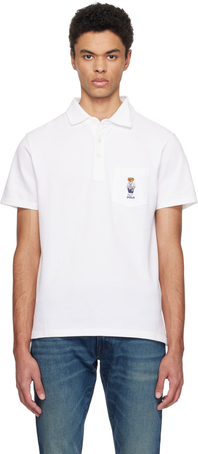 Polo skjorte Polo by Ralph Lauren Polo Ralph Lauren Classic Fit Polo Bear Mesh Polo Hvid | 710963818001