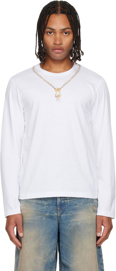 T-shirt Marine Serre Marine Serre Trompe L'Œil Jewelry Jersey LS T-Shirt Hvid | MTT076ACJER0092, 0