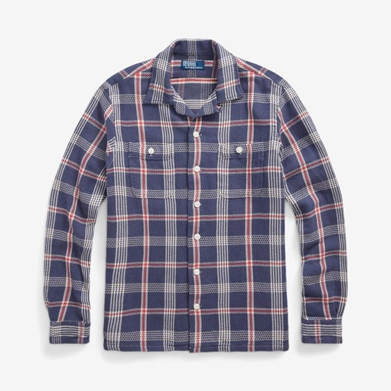 Sweater Polo by Ralph Lauren Classic Fit Plaid Flannel Overshirt Mørkeblå | 710900786001, 0