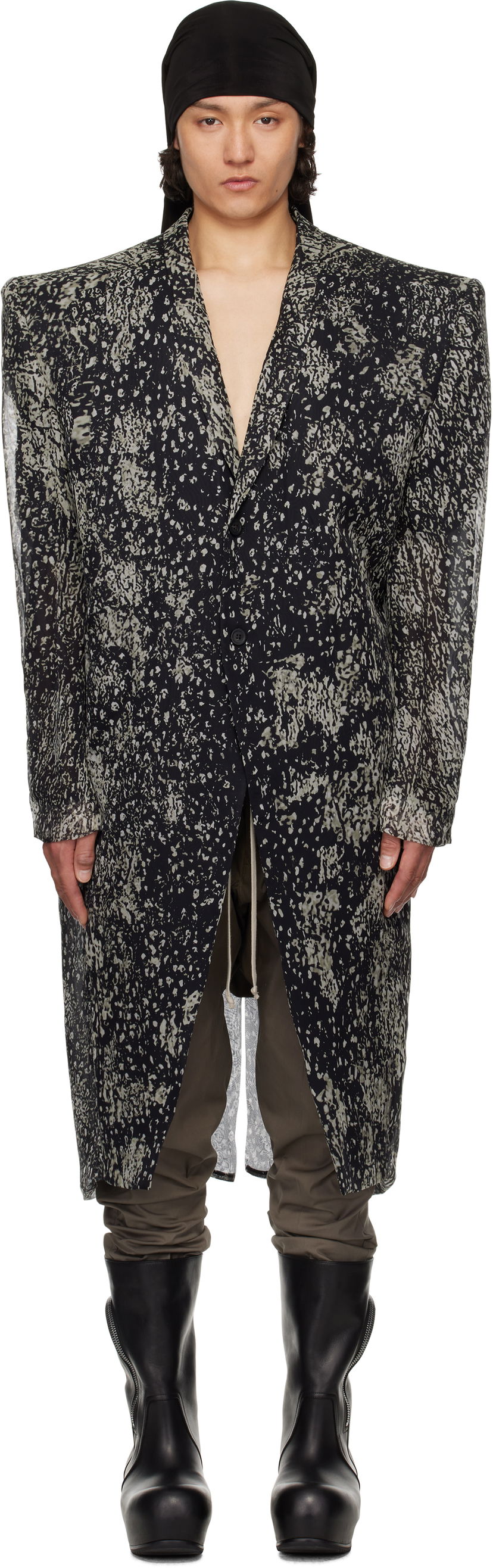 Frakker Rick Owens Rick Owens Hollywood Ricks Print Coat Sort | RU01E5931 SP1