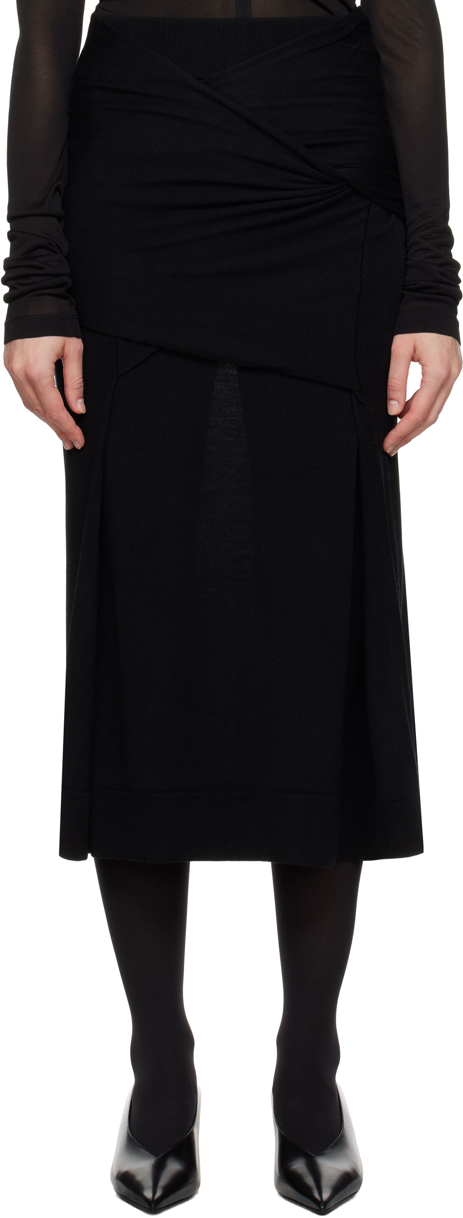 Nederdel TOTEME Draped Midi Knit Skirt Sort | 244-WRT0398-YA0087, 0