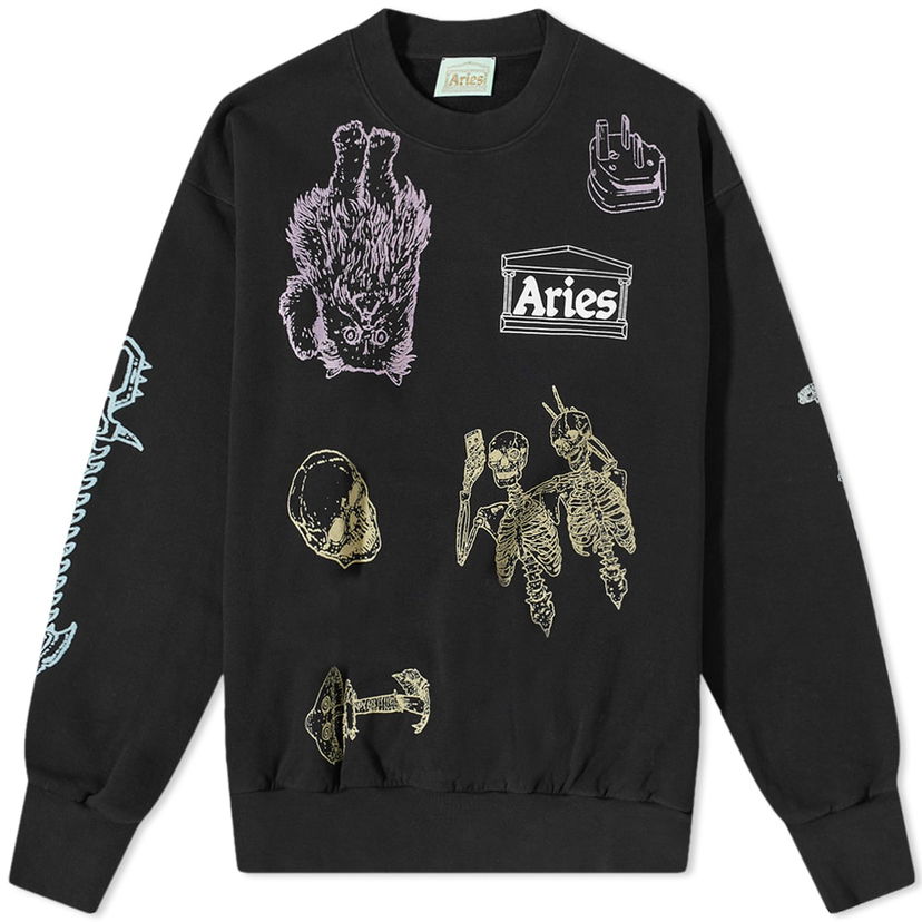 Sweater Aries Aries Cybin Graphic Crewneck Sweatshirt Sort | FTAR20004-BLK