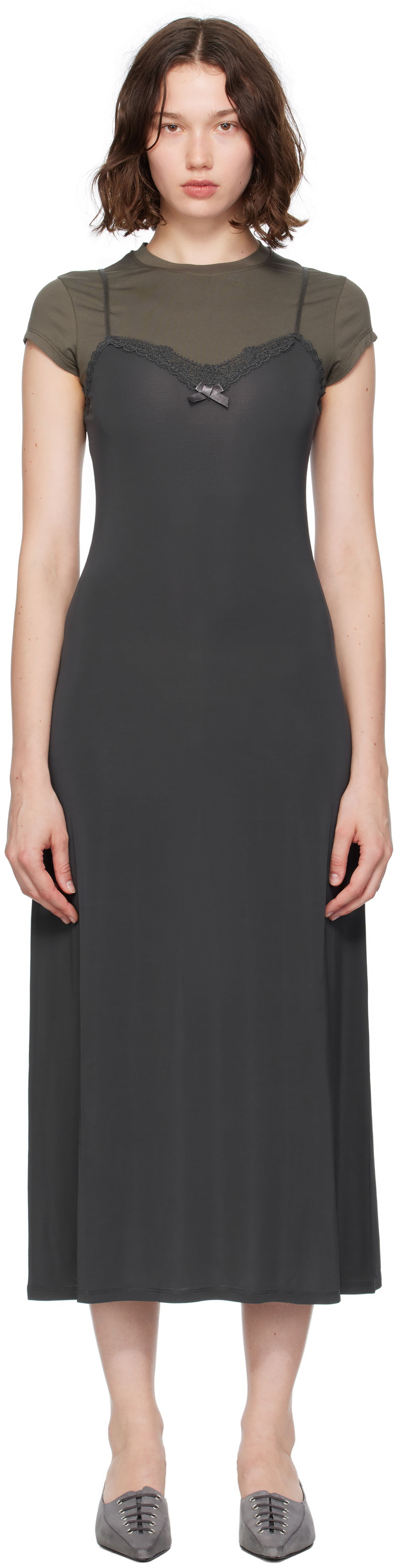 Kjole Acne Studios Acne Studios Layered Jersey Midi Dress Grå | A20796-, 0